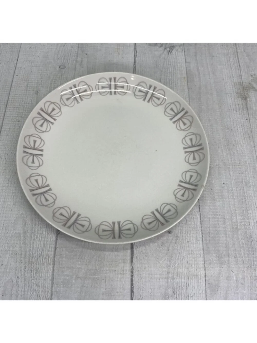 60's Franciscan MERRY-GO-ROUND Japan Gray Pink Border China Salad Plates Set 4